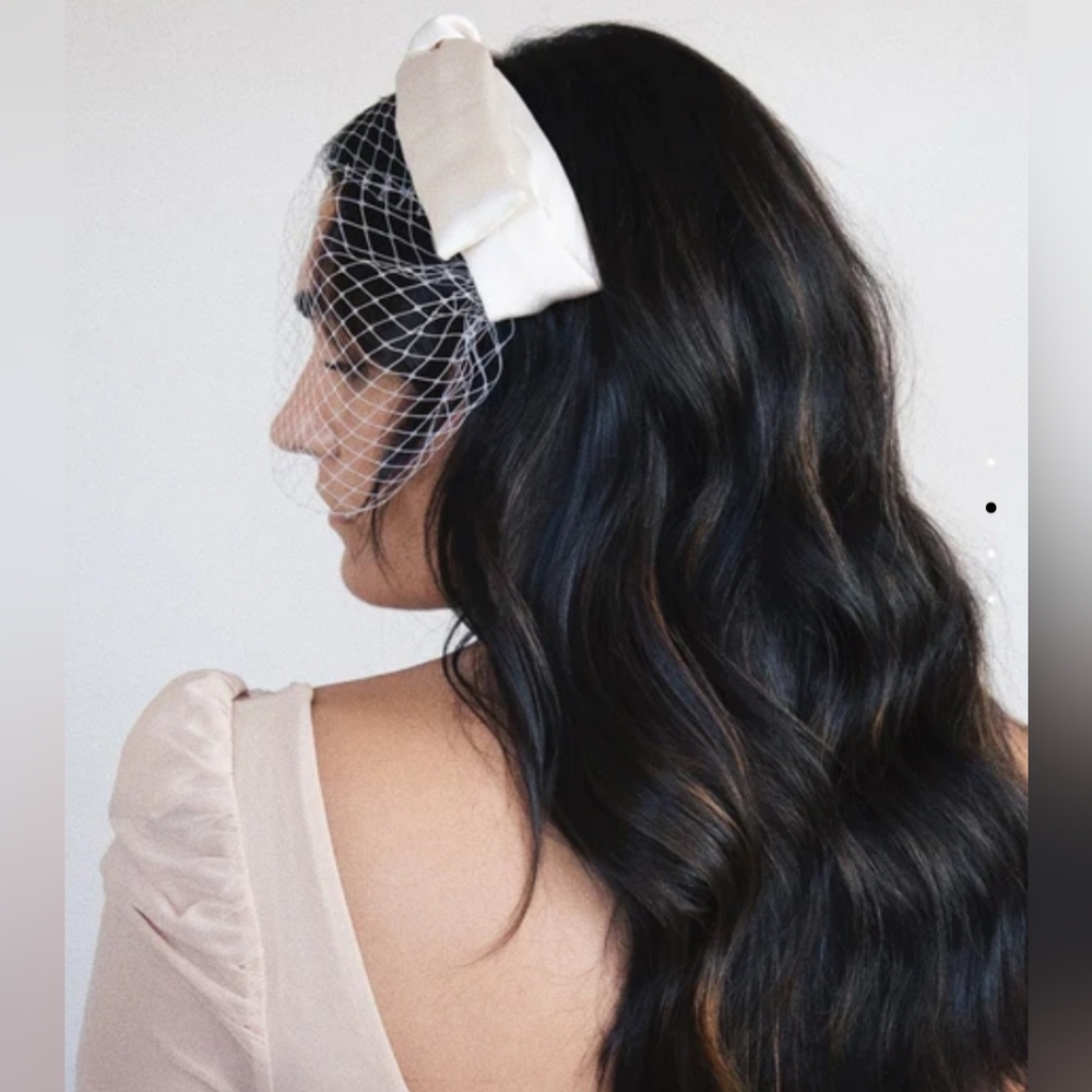 Ivory Satin Bow Headband with Veil